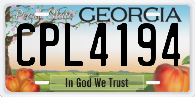 GA license plate CPL4194