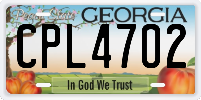 GA license plate CPL4702