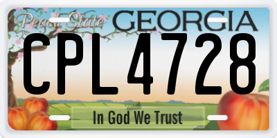 GA license plate CPL4728