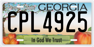 GA license plate CPL4925