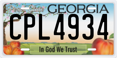 GA license plate CPL4934