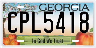 GA license plate CPL5418
