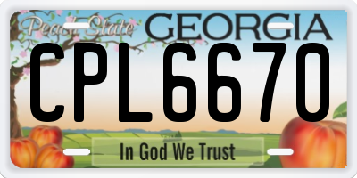 GA license plate CPL6670