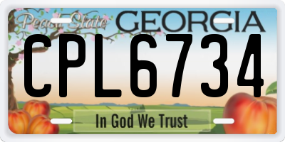 GA license plate CPL6734