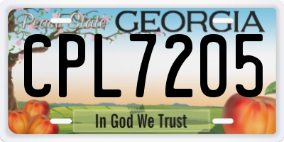 GA license plate CPL7205