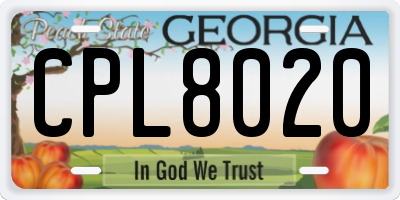 GA license plate CPL8020