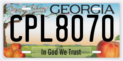 GA license plate CPL8070