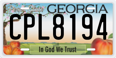 GA license plate CPL8194