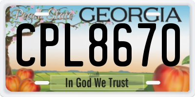 GA license plate CPL8670