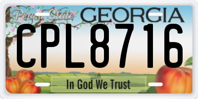 GA license plate CPL8716