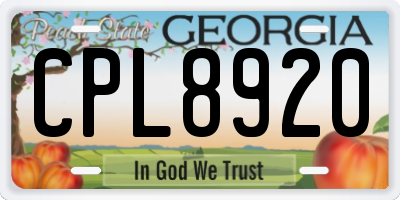 GA license plate CPL8920