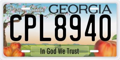 GA license plate CPL8940