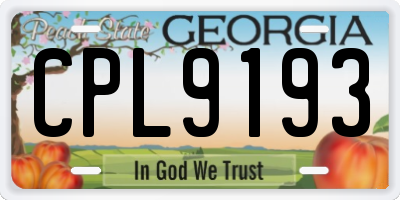 GA license plate CPL9193