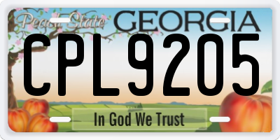 GA license plate CPL9205