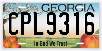 GA license plate CPL9316