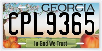 GA license plate CPL9365
