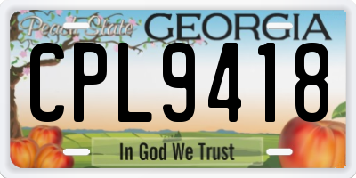 GA license plate CPL9418