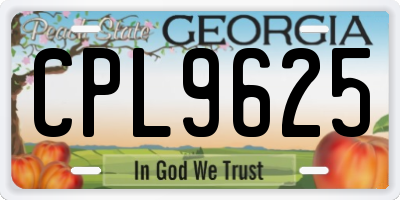 GA license plate CPL9625