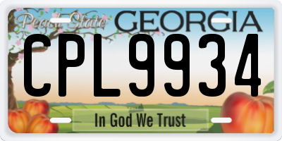 GA license plate CPL9934