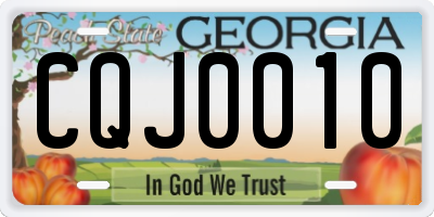 GA license plate CQJ0010