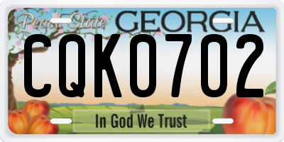 GA license plate CQK0702