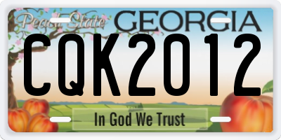 GA license plate CQK2012