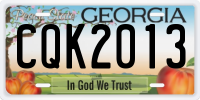 GA license plate CQK2013