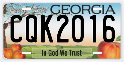 GA license plate CQK2016