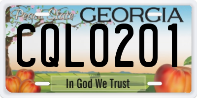 GA license plate CQL0201