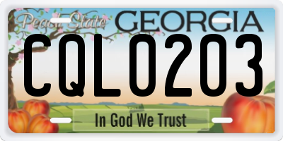 GA license plate CQL0203