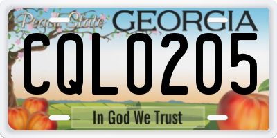 GA license plate CQL0205