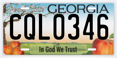 GA license plate CQL0346