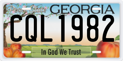 GA license plate CQL1982