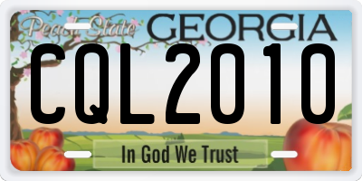 GA license plate CQL2010