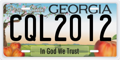 GA license plate CQL2012
