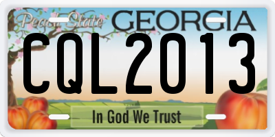 GA license plate CQL2013