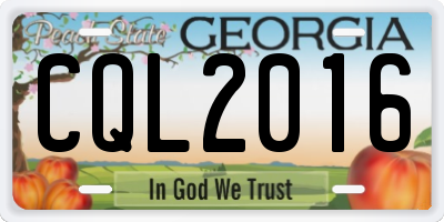 GA license plate CQL2016