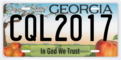 GA license plate CQL2017
