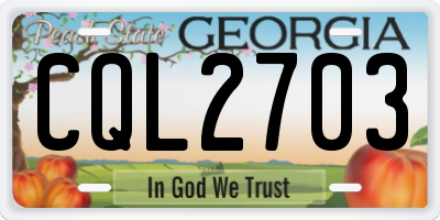 GA license plate CQL2703