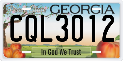 GA license plate CQL3012