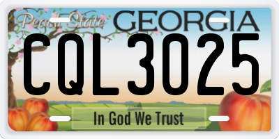 GA license plate CQL3025