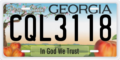 GA license plate CQL3118