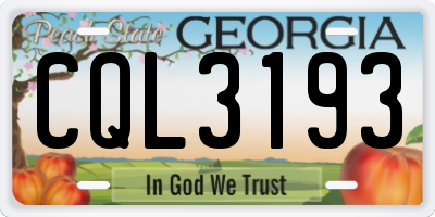 GA license plate CQL3193