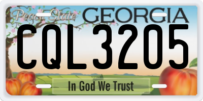 GA license plate CQL3205
