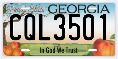 GA license plate CQL3501
