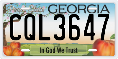 GA license plate CQL3647