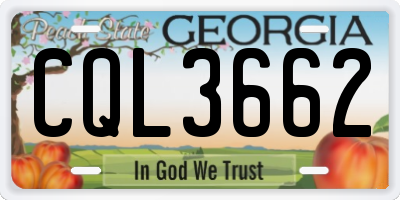 GA license plate CQL3662