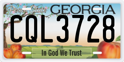 GA license plate CQL3728