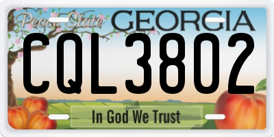 GA license plate CQL3802