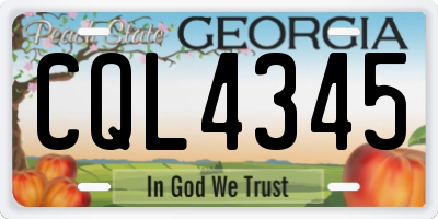 GA license plate CQL4345